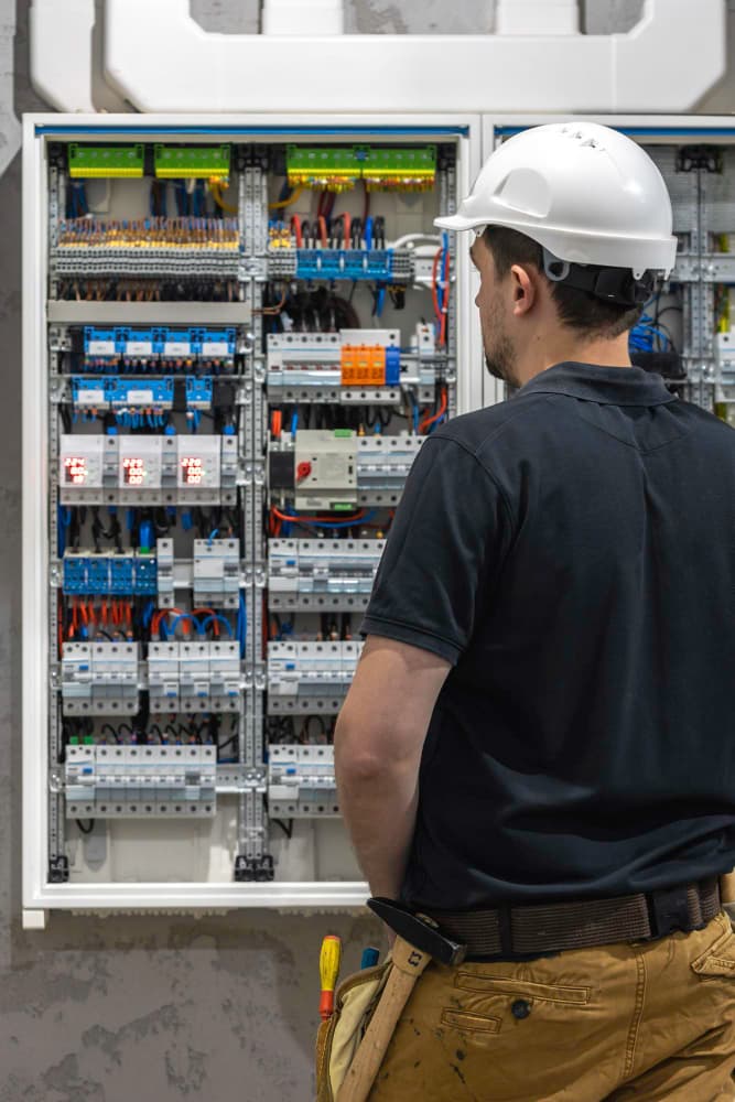 Electrician servicing electrical panel